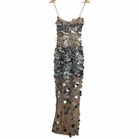 Retrofete Mischa Sequin Dress Spaghetti Strap Silver - Picture 11 of 14
